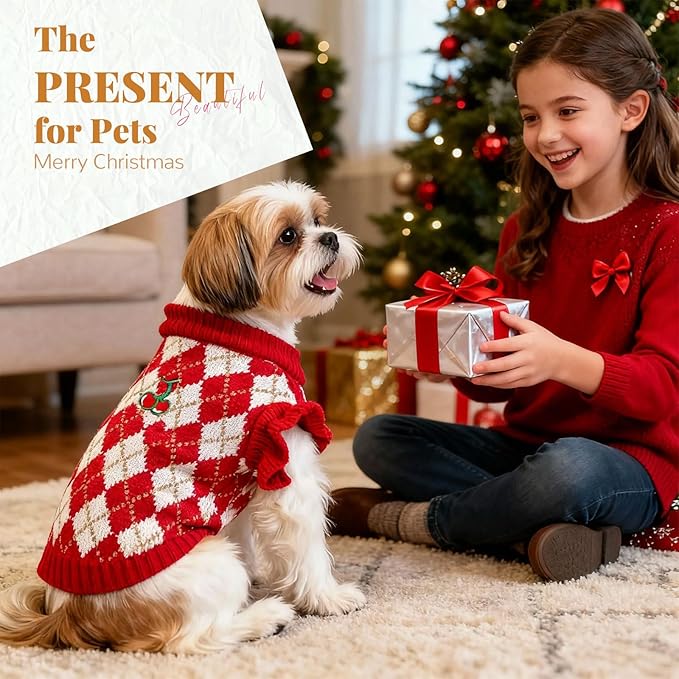 BAEJMJK Cute Cherry Small Dog Sweater Soft Girl Dog Clothes Turtleneck Warm Pet Puppy Knitted Pullover Princess Dogs Cats Outfits(Red Cherry A,Medium)