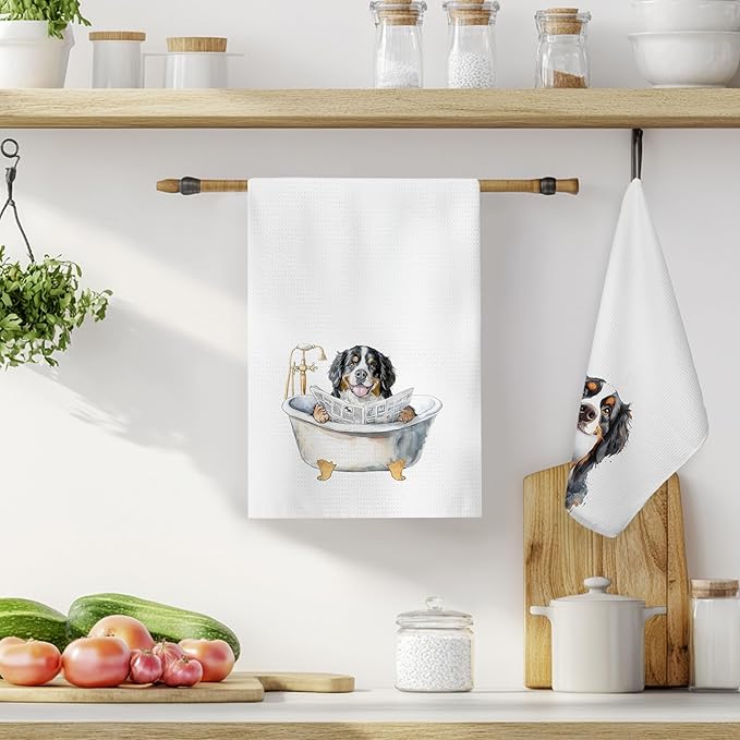 Funny Bernese Mountain Bathroom Hand Towels, Gifts for Bernese Mountain Dog Lovers, Funny Bathtub Dog Hand Towels for Bathroom Toilet Washroom Restroom Decor, 16x24 Inch Set of 2