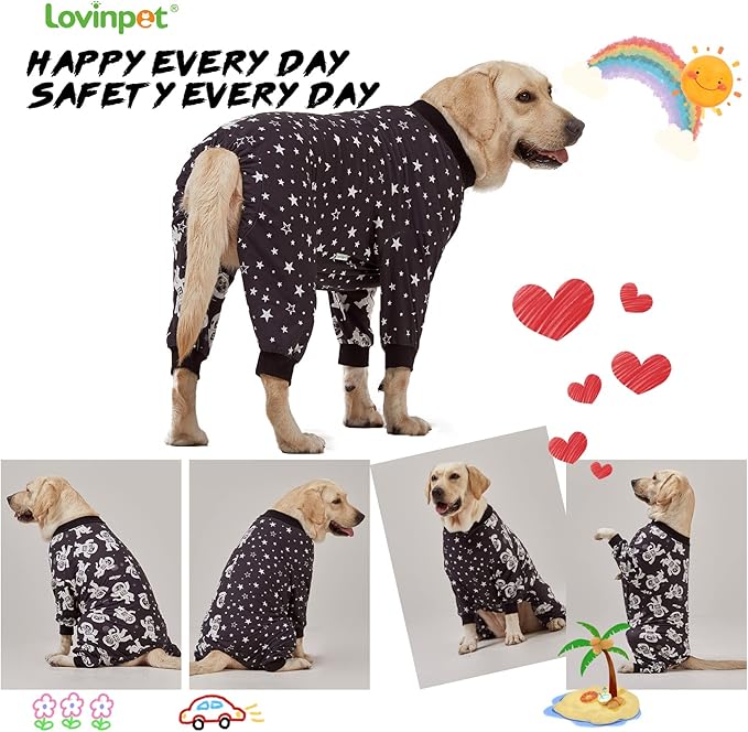 LovinPet Pitbull Outfit - Large Dogs, Slim fit, Lightweight Pullover, Dog PJ's, Full Coverage Dog Pajamas, Outer Space Astronaut Print, Pitbull/Large Breed PJ's/XL