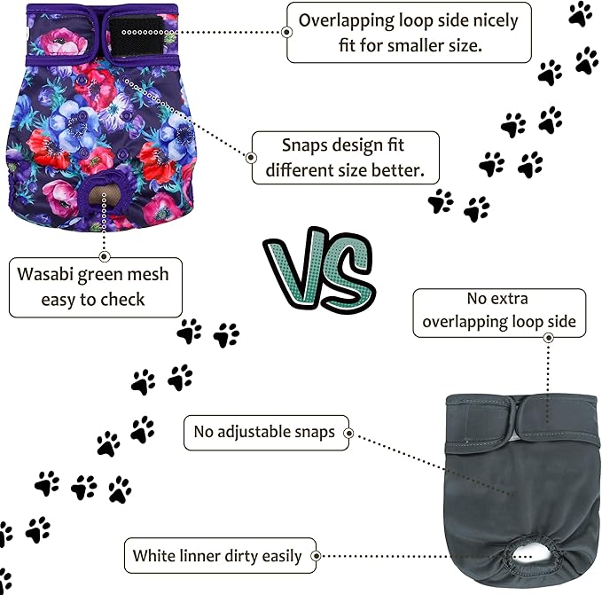 Female Dog Diapers 5Pcs - Premium Reusable Diapers for Doggie in Heat - Highly Absorbent Dog Diapers Female for Pet Incontinence with Adjustable Snaps, Rose, M