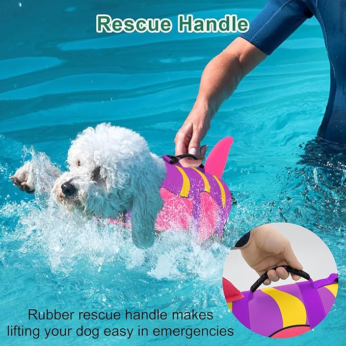 Fragralley Shark Dog Life Jacket, High Buoyancy with Tear-Resistant Nylon, Dog Float Vest for Swimming and Boating, Pet Life Preserver for Small Medium Large Dogs (PFD)