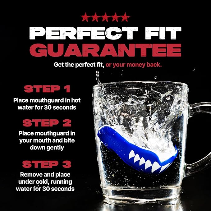 SAFEJAWZ Mouth Guard, Dual Layer Mouthguard for Adults with Case, Easy Fit Remoldable Mouthpiece for Football, Boxing, Lacrosse, MMA, Basketball & All Contact Sports (Adult 12+ Years, Shark Blue)