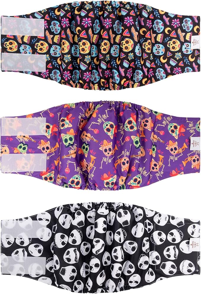 CuteBone Halloween Male Dog Diapers Belly Bands 3 Pack for Male Dogs Wraps Washable Doggie Pants DM23M