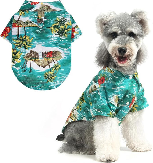 KOOLTAIL Dog Hawaiian Shirt, Dog Summer Clothes with Leash D-Ring for Small Medium Dogs, Floral Cool Beach Puppy Shirts with Sun Protection,Breathable Soft Pet Outfit Indoor&Outdoor Boy&Girl, Green SM