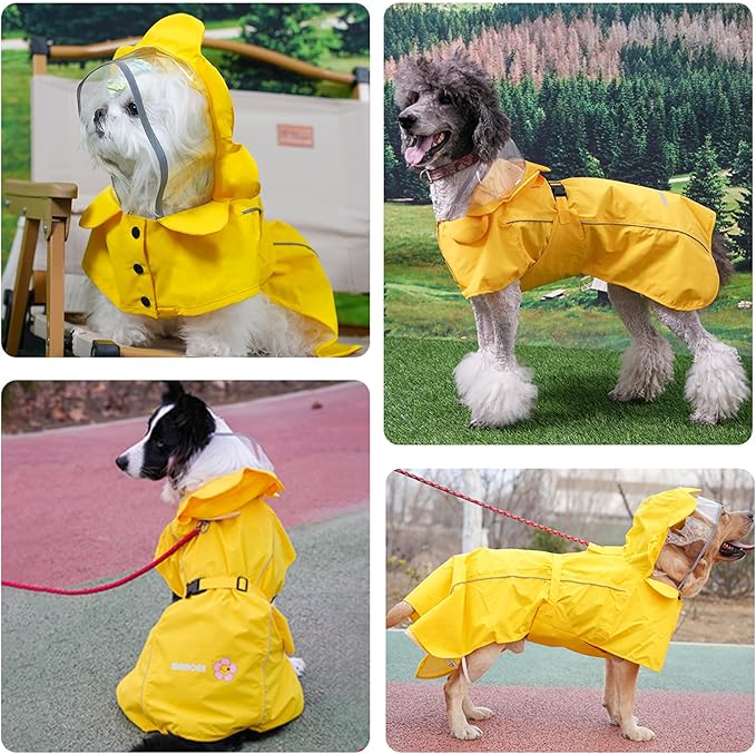 MAMORE Dog Raincoat Waterproof Dog Rain Jacket with Cute Hood for Small Medium Large Dogs Puppy Poncho Reflective Adjustable (Yellow, Medium)