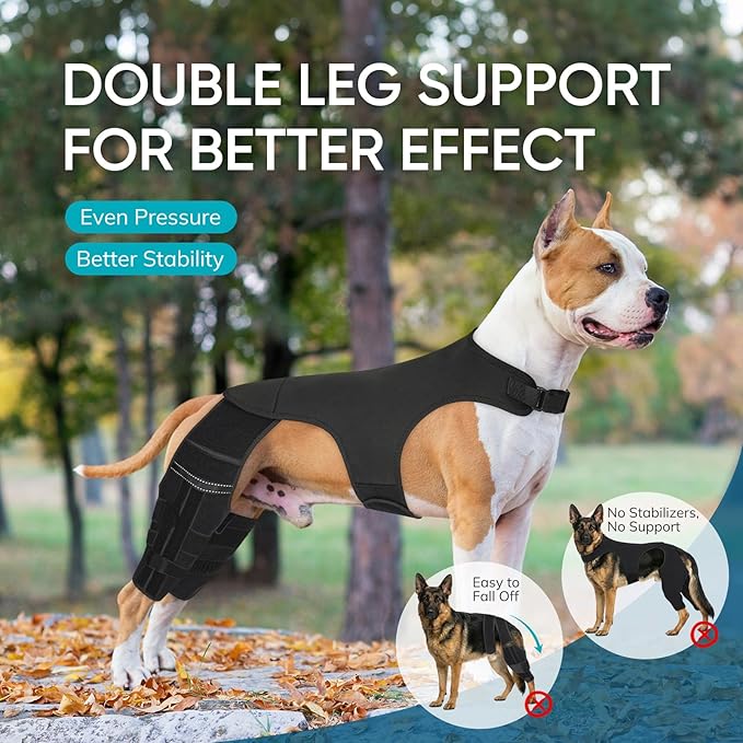 Adjustable Dog Knee Brace for ACL Tear and Arthritis Recovery - Dual Hind Legs Support with Harness Connection - Orthopedic Leg Wrap for Joint Stability and Pain Relief in Small to Large Dogs (S)