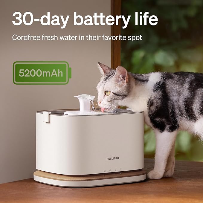 Bundle of PETLIBRO Upgrade Cat Water Fountain with 4 Packs Replacement Filters, App Monitoring 3L/101oz Dockstream 2 Pet Water Fountain with Stainless Steel Tray, 5GHz WiFi Dog Water Bowl Dispenser