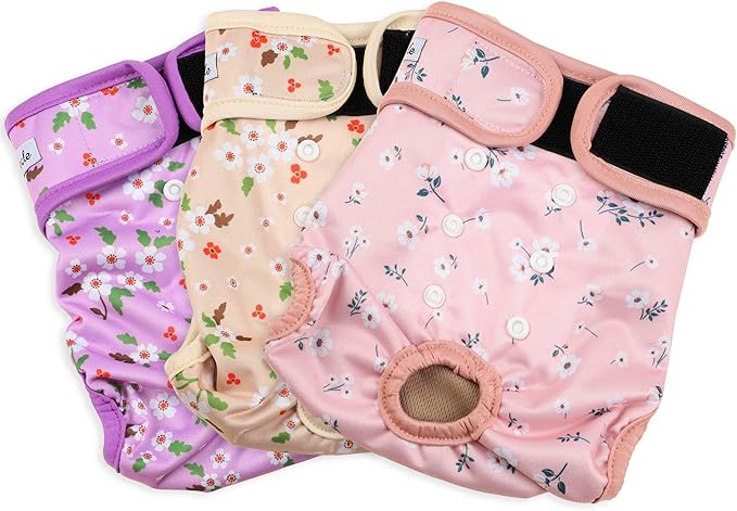 Female Dog Diapers - Premium Reusable Diapers for Doggie in Heat - Highly Absorbent Dog Diapers Female for Pet Incontinence with Adjustable Snaps Flowers, S