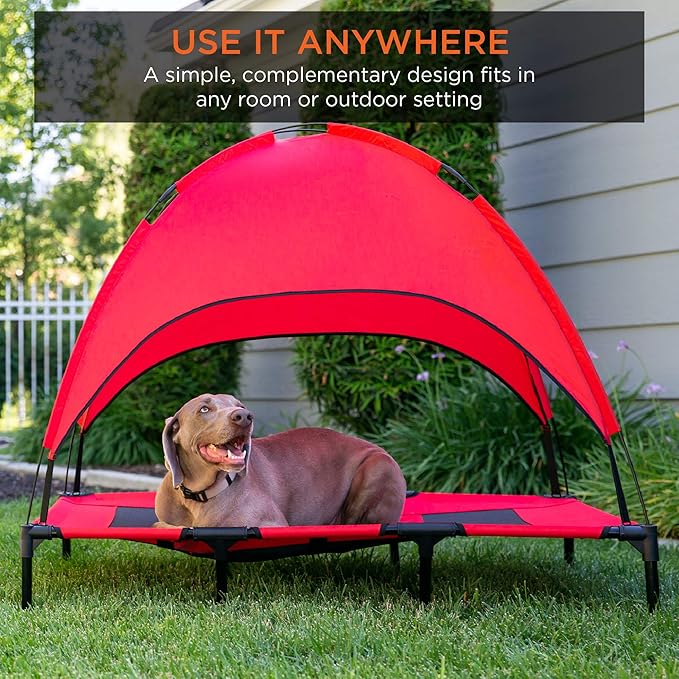 Best Choice Products 48in Elevated Cooling Dog Bed, Outdoor Raised Mesh Pet Cot w/Removable Canopy Shade Tent, Carrying Bag, Breathable Fabric - Red