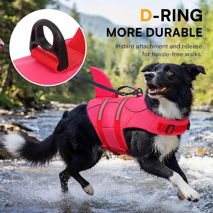 Queenmore Dog Life Jacket High Flotation, Reflective Dog Life Vest for Swimming, Adjustable Dogs Life Preserver Rescue Handle Spring Summer Pool for Small, Medium, Large Dogs (Rosepink,L)