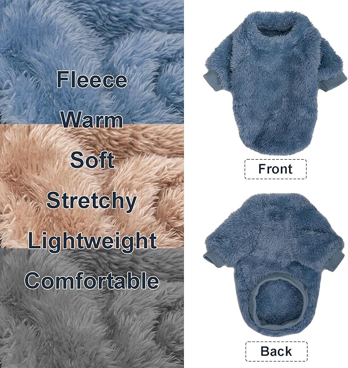 Dog Sweater, 3 Pack Dog Sweaters for Small Dogs, Dog Clothes for Small Dogs Girl Boy, Ultra Soft and Warm Puppy Sweater Dog Coat for Winter Christmas (Blue+Lt Coffee+Dark Grey, XX-Large)