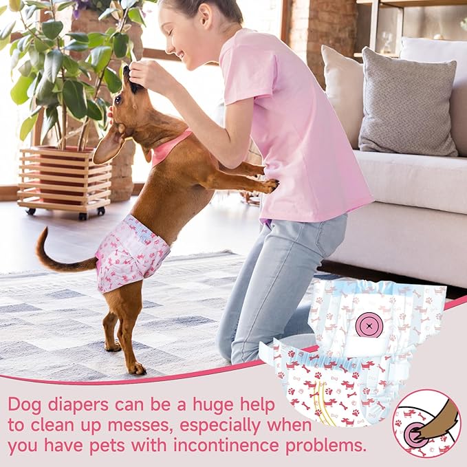 Pet Soft Disposable Dog Diapers - Female Dog Diapers with Adjustable Foam Tail Hole, Ultra Protection Puppy & Cat Diapers Wetness Indicator for Dogs in Heat or Incontinence, 40pcs (M,Red)