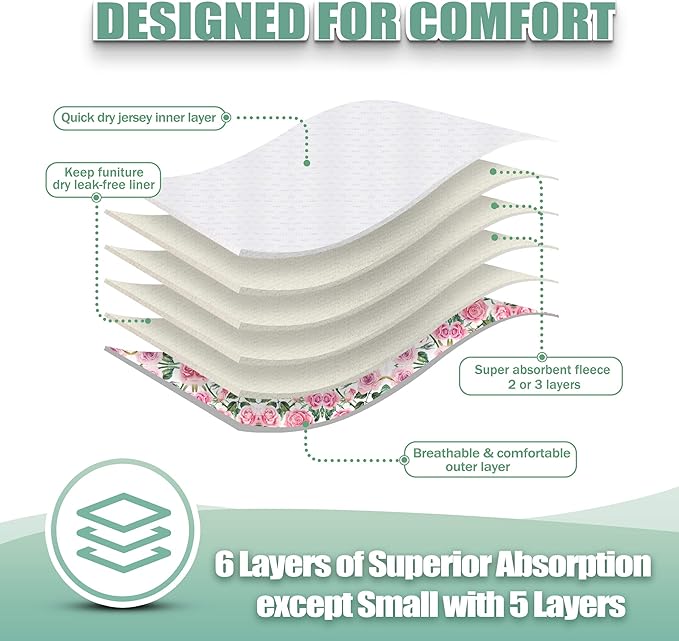 wegreeco Luxury Washable Reusable Dog Diapers (Stylish Pattern) - Female Dog Diapers, Doggie Diapers, 3 Pack (Floral, Large)