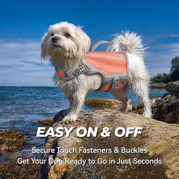 VIVAGLORY Neoprene Dog Life Vest, Dog Life Jacket for Swimming & Boating, Lightweight & Buoyancy for Puppy Doggy, Swimming Vest with Handle, XS, Pink Desert
