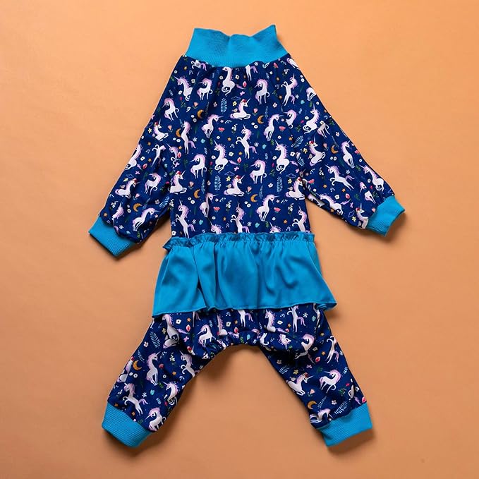 LovinPet Large Dog Pjs - Unicorn Dog Shirt, Post Surgery Recovery Onesie, Mermaids & Unicorns Blue/White Print, Lightweight Pullover Large Puppy Pajamas, Pet Pajamas for Dogs, Blue 2XL