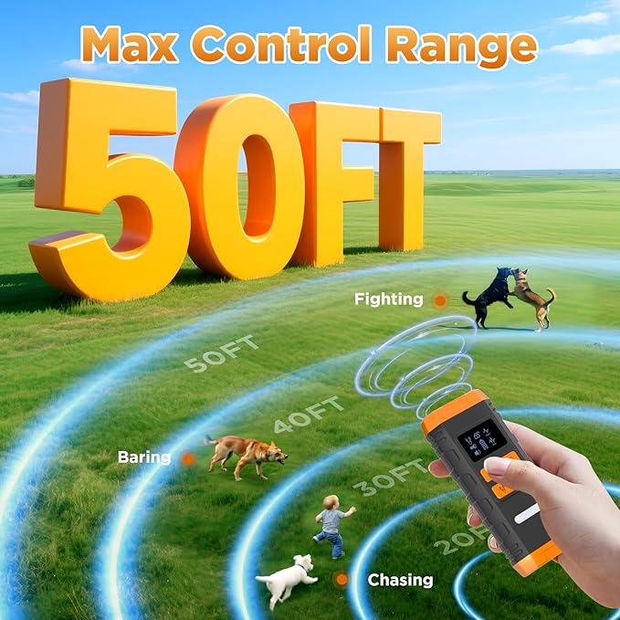 Dog Bark Deterrent Device,2X Ultrasonic Anti Barking Device for Dogs, 50 FT Range No More Indoors Outdoors Behavior Correct Safe & Humane Rechargeable Barkshield for Dogs