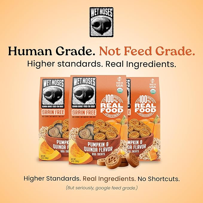 Wet Noses Organic Crunchy Dog Treats Grain Free – All-Natural, Human-Grade, Non-GMO, Healthy Training & Delicious Snacks for Dogs, for All Dog Sizes & Breeds – Pumpkin & Quinoa, 14oz (2 Pack)