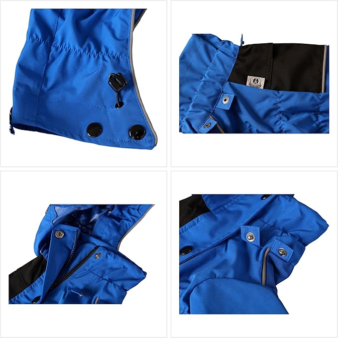 LOVELONGLONG Waterproof Dog Raincoat with Removable Hood – Outdoor Full Body Dog Jacket, Windproof Snowproof Shell Suit – All Season Pet Rain Gear Blue XL
