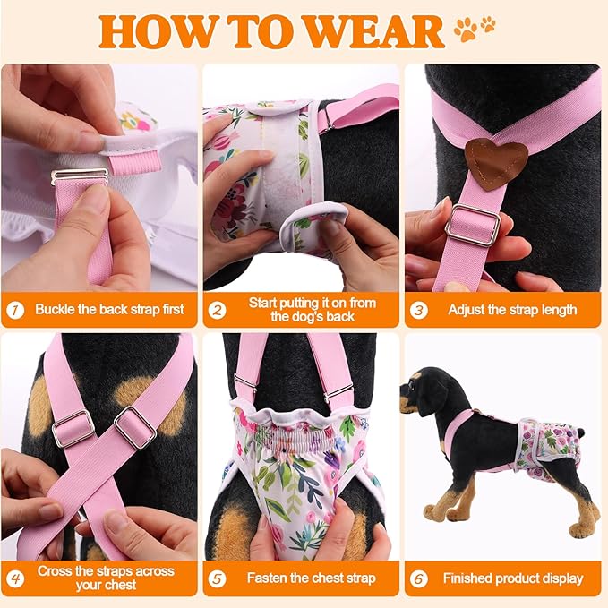 3 Pack Washable Female Dog Diaper with Suspender,Reusable Fixed Doggie Diapers Super Absorbent Leakproof for Dog in Heat Cycle-M