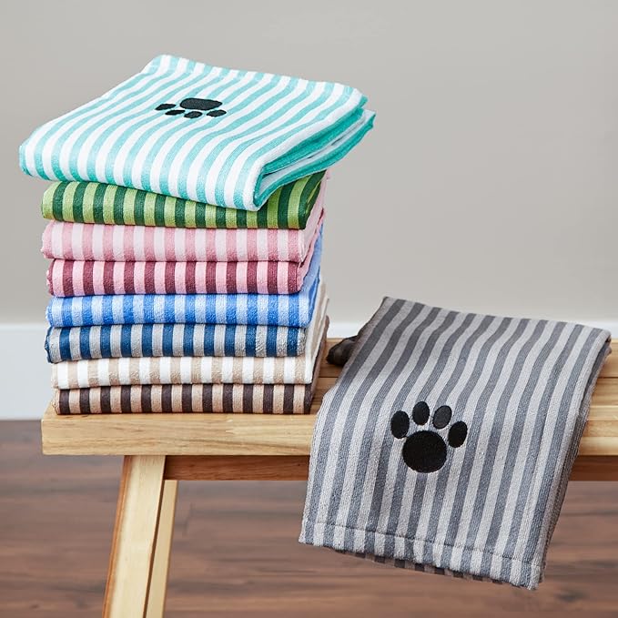 Bone Dry Pet Grooming Microfiber Towel, Striped Collection, X-Large, 41x23.5", Cranberry