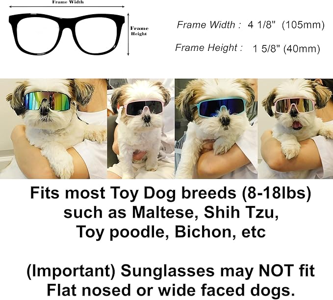G029 Small Dog Breed 8-18lbs Pet Puppy Cat Sports Turbo Sunglasses (Sport Turbo Black-Rainbow Mirror)