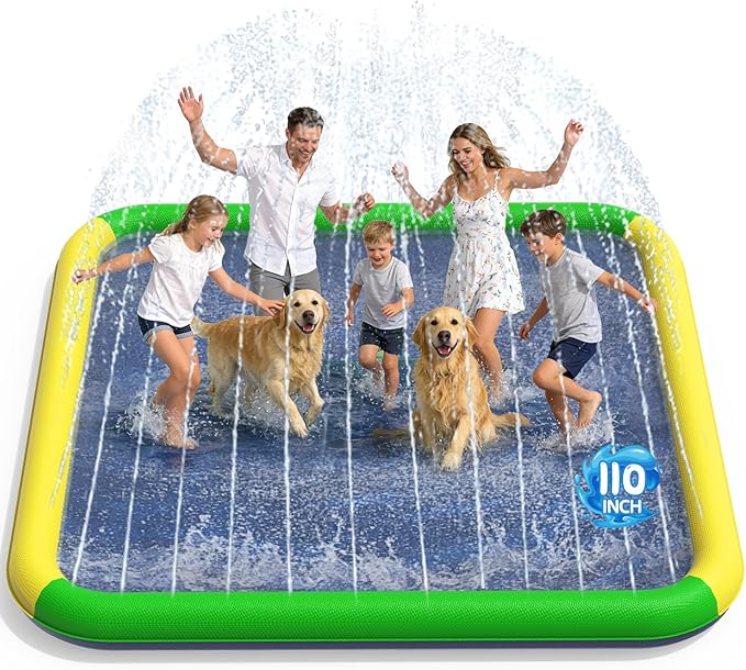 Splash Pad for Kids & Dogs, EPN 155"-110" Extra Large Non-Slip Sprinkler Splash Pad, Thickened 0.5mm PVC Water Play Mat, Outdoor Water Toy for Backyard Summer Fun, Ideal for Toddlers 3+ Boys Girls