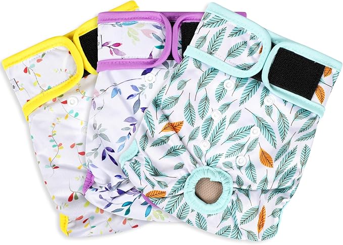 Washable Female Dog Diapers - Premium Reusable Diapers for Doggie in Heat - Highly Absorbent Dog Diapers Female for Pet Incontinence with Adjustable Snaps (Leaves, XL)