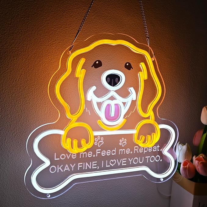 Britrio Golden Retriever Labrador Dog Neon Sign LED Puppy Neon Light Bedroom Pet Room Home Living Wall Decor Party Decoration Birthday Dog Lover Gift for Game Room Pet Shop 5V USB 13.78''