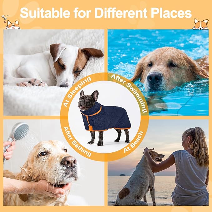 Bienbee Dog Bathrobe, Quick Drying Super Absorbent Dog Robes for After Bath, Warm Keeping Dogs Towel, Dogs Bath Supplies, Navy Blue M
