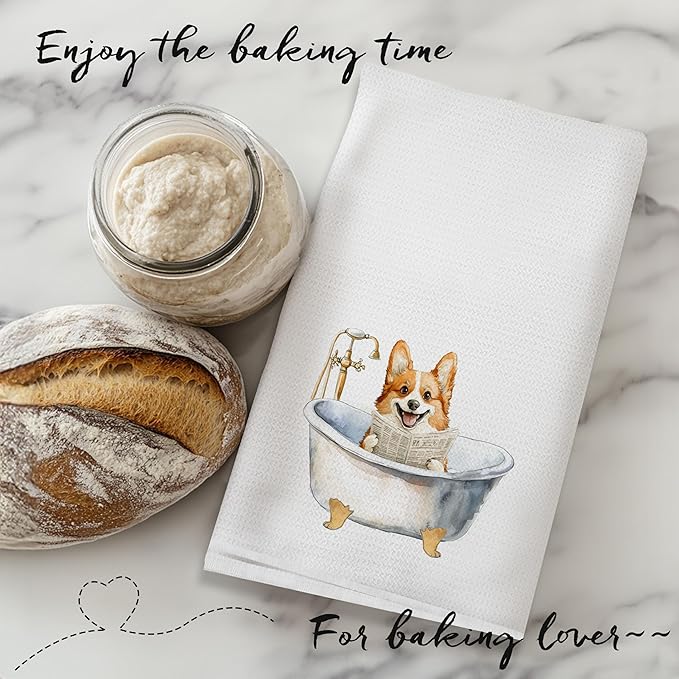 Funny Corgi Dog Bathroom Hand Towels, Corgi Lover Gifts for Women Men, Funny Bathtub Dog Hand Towels for Bathroom Toilet Washroom Restroom Decor, 16x24 Inch Set of 2