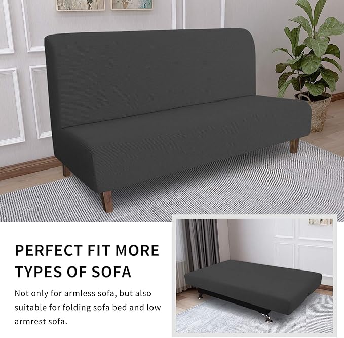 Easy-Going 100% Waterproof Futon Cover, Dual Waterproof Couch Cover for Futon, Stretch Jacquard Sofa Cover, Leakproof Furniture Protector for Kids, Pets, Dog and Cat, Dark Gray