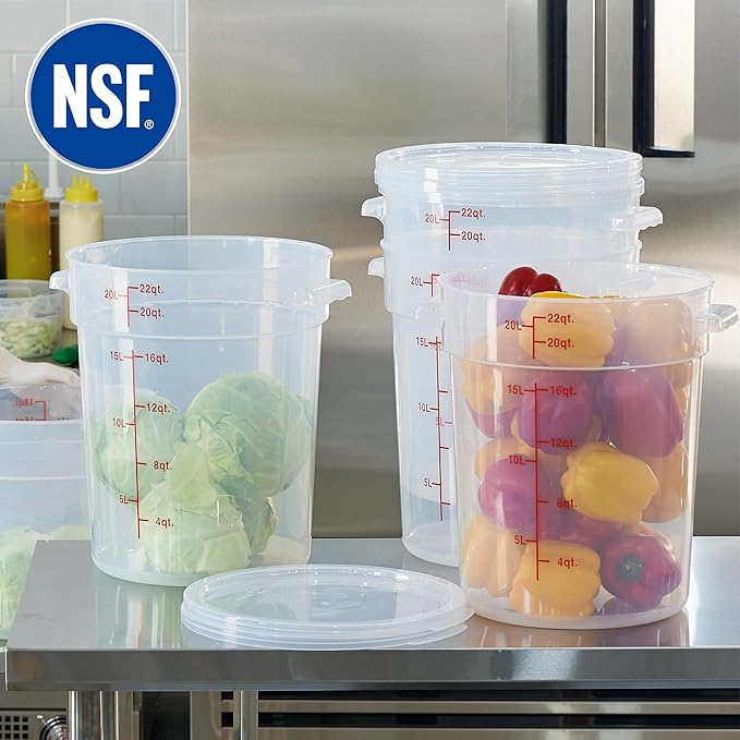 CURTA 22 Quart Translucent Round Food Storage Container with Lid, Pack of 4 – NSF Listed, BPA-Free, Commercial-Grade Polypropylene, Freezer & Dishwasher Safe, Non-Stick, Easy-Read Graduations