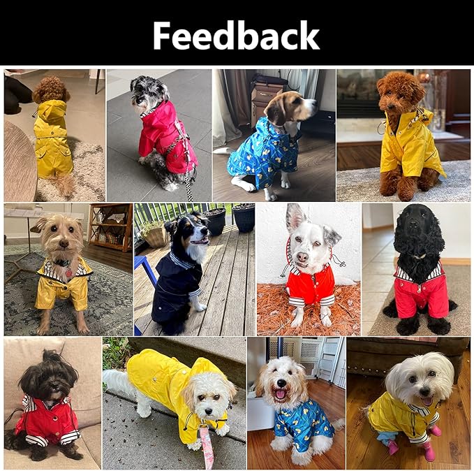 Dog Zip Up Raincoat with Reflective Buttons, Rain/Water Resistant, Adjustable Drawstring, Removable Hood, Raincoats with Legs 8lbs to 80lbs Available - Grid Blue - Large