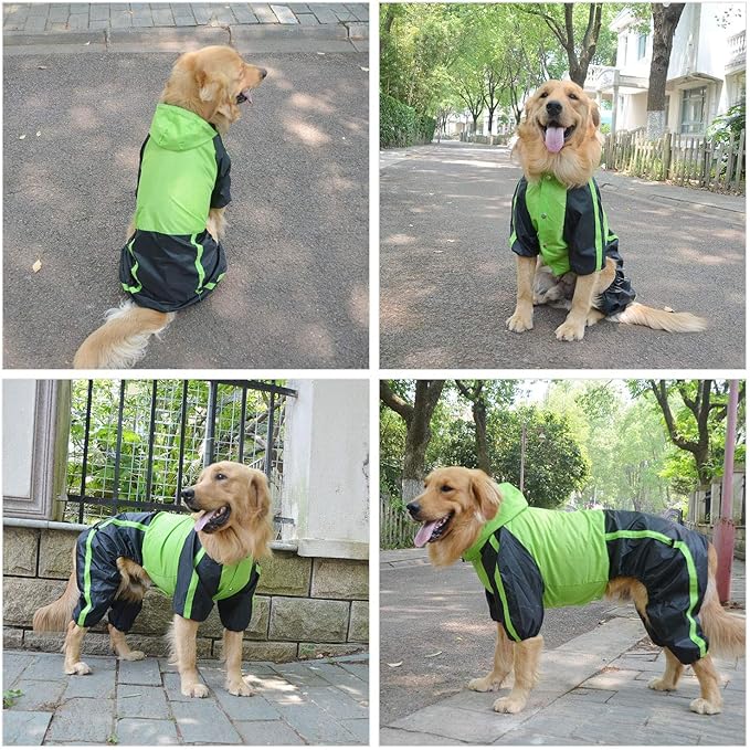 Lovelonglong Dog Hooded Raincoat, Small Dog Rain Jacket Poncho Waterproof Clothes with Hood Breathable 4 Feet Four Legs Rain Coats for Small Dogs Green XL