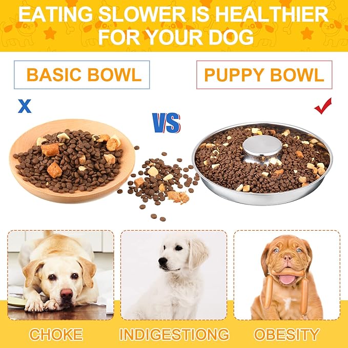 Patelai 2 Pcs Stainless Steel Puppy Dog Feeding Bowls with 12 Pcs Adjustable Pet Collars Puppy Feeder Bowls and Whelping Cat ID Collars