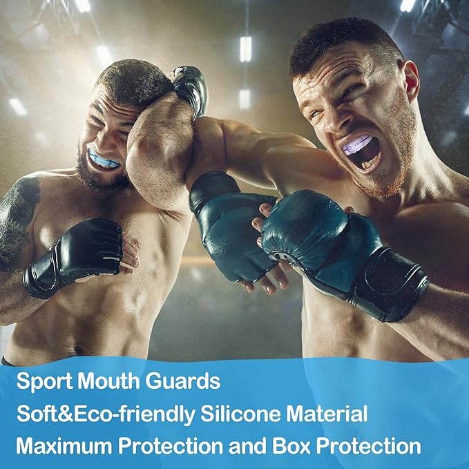 TOODOO 6 Pieces Braces Mouth Guard Kids Sports Mouth Guard for Kids Double Football Youth Mouthguards for Boxing Football Hockey Karate Basketball (Transparent, Transparent Purple/Blue)