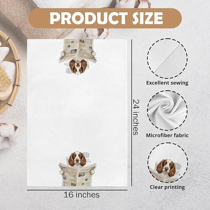 Springer Spaniel Dog Gifts Bathroom Hand Towel,Funny English Springer Spaniel Dogs Reading Newspaper in Toilet Hand Towel for Bathroom Washroom Decor, Dog Lover Gifts Dish Towels, 16x24 Inch