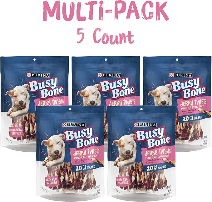 Purina Busy Bone Jerky Twists Grain Free Small/Med Breed Beefhide and Chicken Dog Jerky Treats - (Pack of 5) 20 ct. Pouches