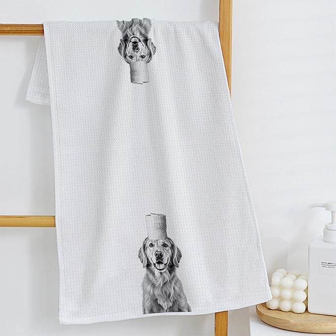Funny Golden Retriever Bathroom Hand Towels, Golden Retriever Gifts, Dog Bathroom Decor, Funny Dog Hand Towels for Kids Bath Room Washroom Restroom Decor, 16x24 Inch Set of 2