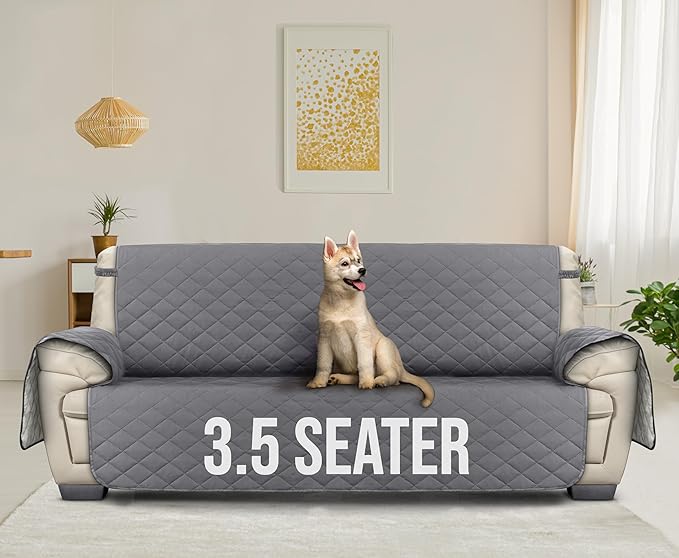 Utopia Bedding Reversible Oversized Sofa Couch Cover, Water Resistant Slipcover Furniture Protector with Foam Sticks and Elastic Straps for Kids Dogs Pets (3.5 Seater, Gray/Light Gray)