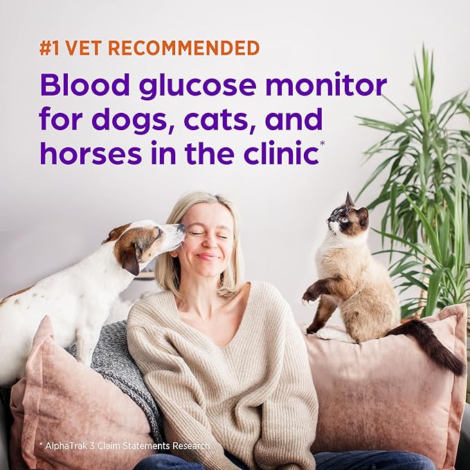 AlphaTrak 3, 8-Piece Pet Blood Glucose Monitoring Kit for Diabetic Cats, Dogs, and Horses, All-in-One Solution for in-Clinic or at Home with Digital Results