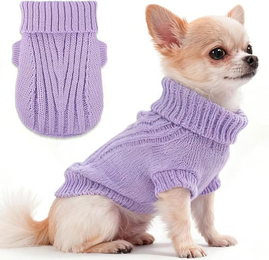 Small Dog Sweater Fall Puppy Sweater Winter Warm Girl Dog Clothes Turtleneck Pullover Coat Pet Clothing for Chihuahua Teacup Yorkie (Purple X-Small)