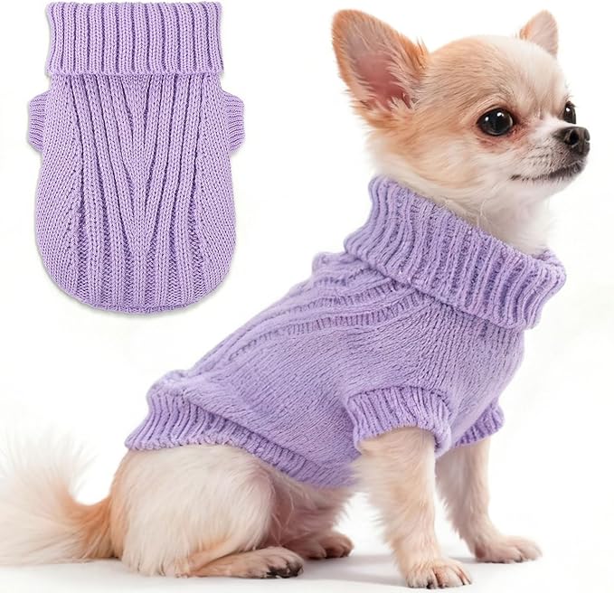 Puppy Sweater Dog Clothes for Small Dogs Fall Dog Knitted Sweaters Warm Turtleneck Pullover Coat Pet Clothing for Chihuahua Teacup Yorkie (Purple Small)