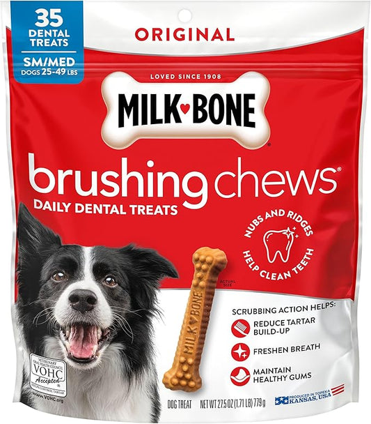 Milk-Bone Brushing Chews Original Chicken Flavor Daily Dental Dog Treats, Small/Medium, 27.5 Oz. Bag
