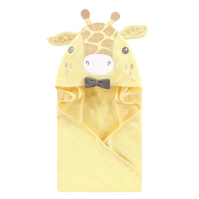 Hudson Baby Unisex Baby Cotton Animal Face Hooded Towel, Bowtie Giraffe, One Size