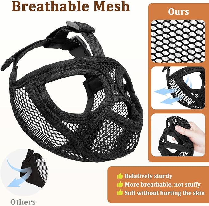 Mayerzon French Bulldog Muzzle, Mesh Short Snout Dog Muzzle for Flat-Faced Dogs Pug English Bulldog, Allows Full Panting & Drinking, Prevents Chewing Eating, Ideal for Grooming Vet Visits Walking