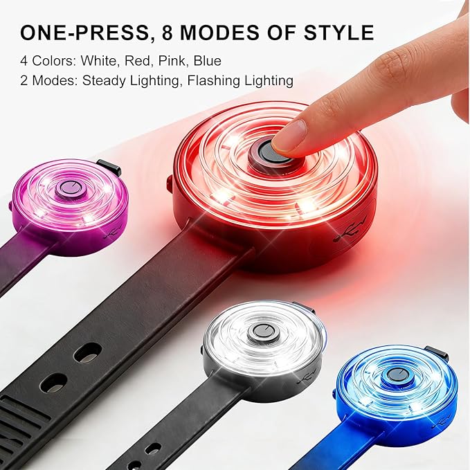 Pro Dog Collar Light IPX7 Waterproof, USB-C Rechargeable 4-Color Steady/Flashing Dog Light Up Collar, Upgraded Anti-Drop Buckle & Strap Dog Lights for Night Walking, Swimming, Camping