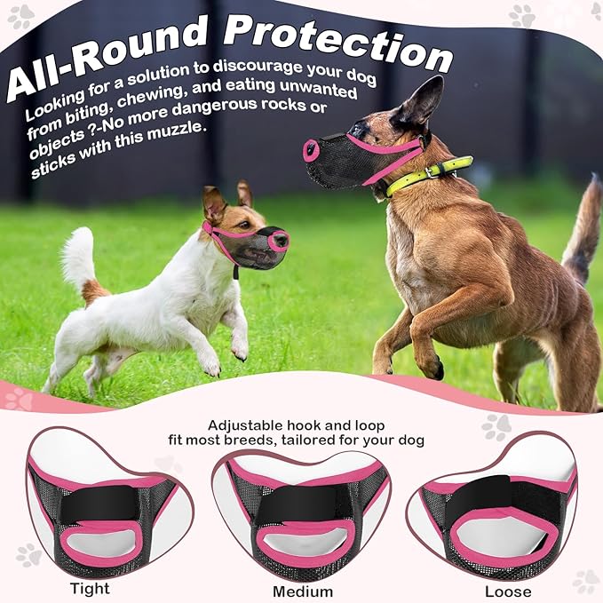Dog Muzzle, Soft Air Mesh Muzzles for Small Sized Dogs, Breathable Dog Mussels for Scavenging Biting Licking & Barking, Adjustable Mouth Guard with Front Opening, Allows Panting and Drinking (Pink,S)