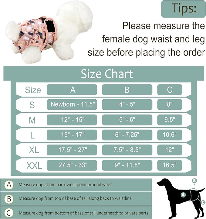 Dog Diapers Female(3 Pack) - No Leak Reusable Diapers for Doggy Female in Period - Highly Absorbent Dog Heat Panties with Adjustable Snaps Cute Dogs L