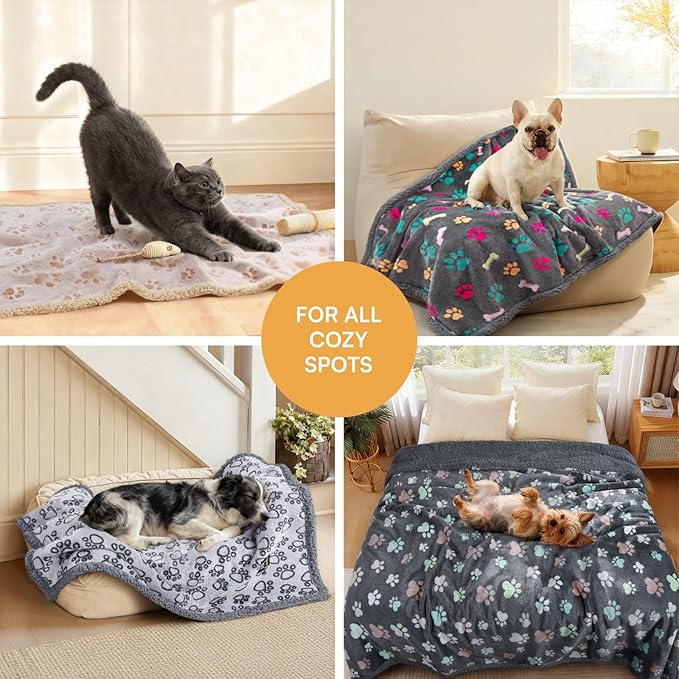 Luciphia Waterproof Pet Blankets for Couch Sofa Bed Cover Liquid Pee Proof Washable Soft Fluffy Large Dog Blanket Reversible Furniture Protection Paw Grey X-Large（85" x 57"）